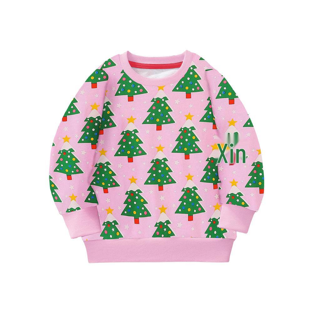 

Европейская и американская детская толстовка с принтом рождественской елки - с длинным рукавом, осенне-зимний мультяшный дизайн 140 cm (8Y)