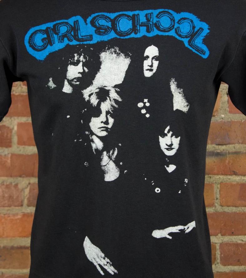 VTG Girlschool band black T-shirt short sleeve All sizes S-5XL 1T181 S