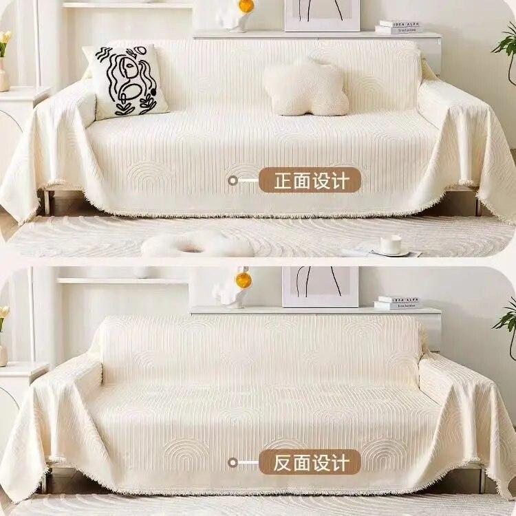 Полный чехол для дивана из скандинавского хлопка и синели с кисточкой — фото 5