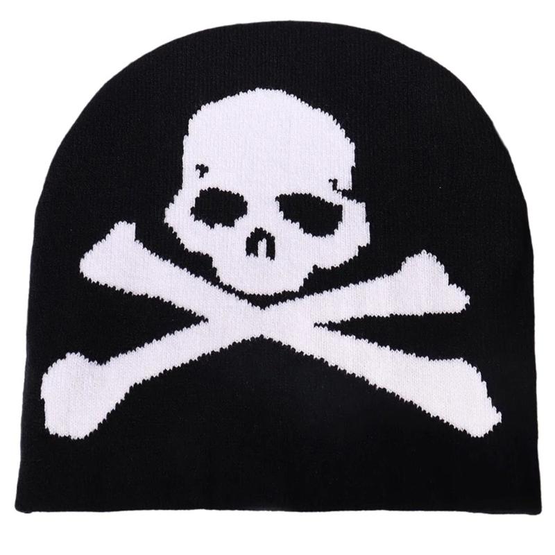 

Elastic Windproof Beanies Knitted Skull Pattern Hat for Women Male Keep Ear Warm Hat Cold Weather Handmade Beanies чорний