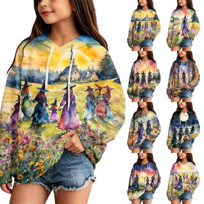 Kids Casual Hooded Sweatshirt with Halloween Print for Halloween Party