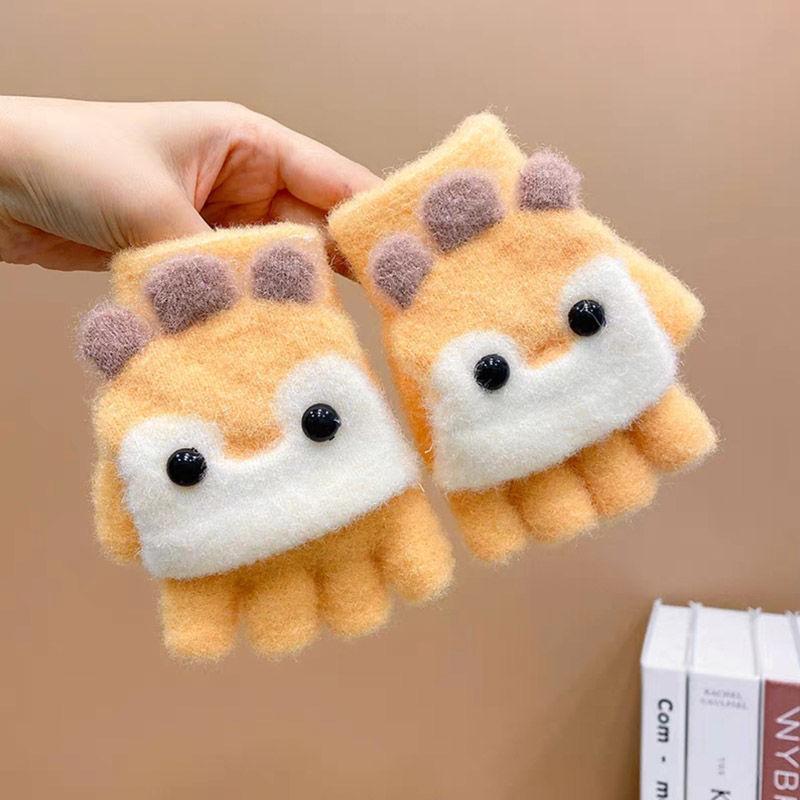 Children's gloves girl winter flip five fingers separated half fingers primary school students do homework to keep warm new winter