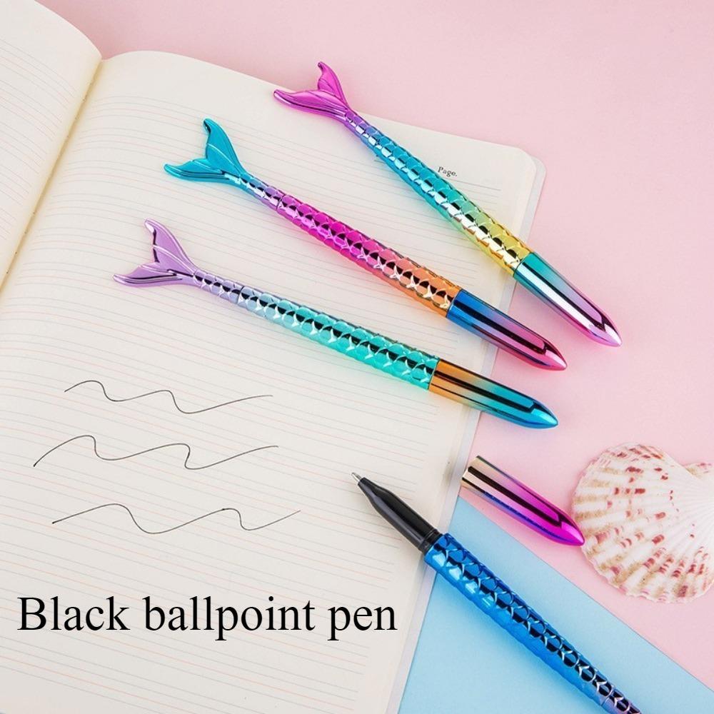4 Pcs Ins Minimalist Mermaid Ballpoint Pen Black Small Fresh Personality Girl Style