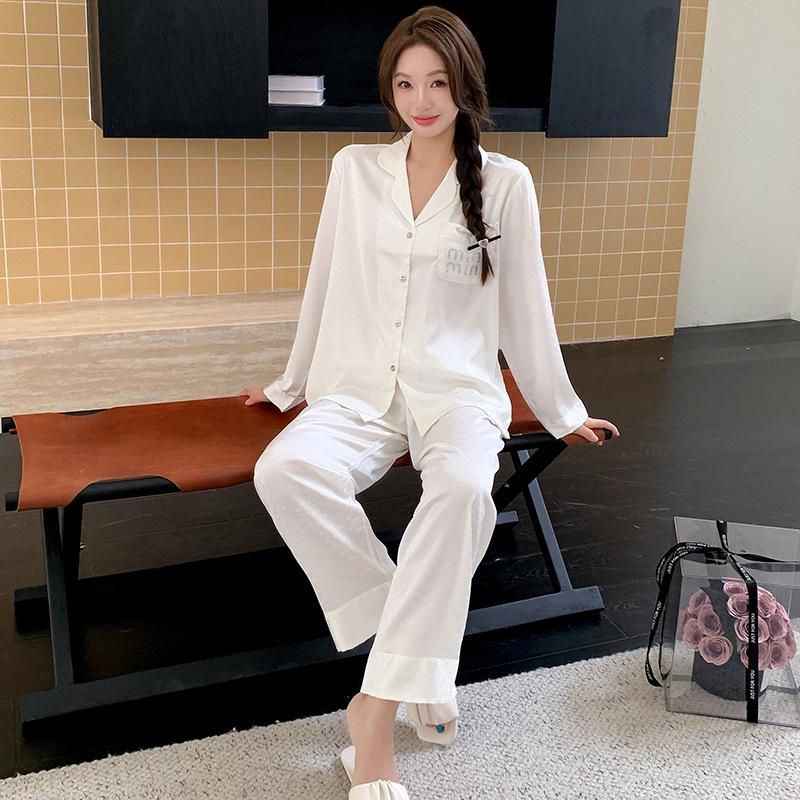 2025 Ice Silk Couples Pajama Set - Thin, Solid Color, Long Sleeve & Pants, Versatile Indoor/Outdoor Wear