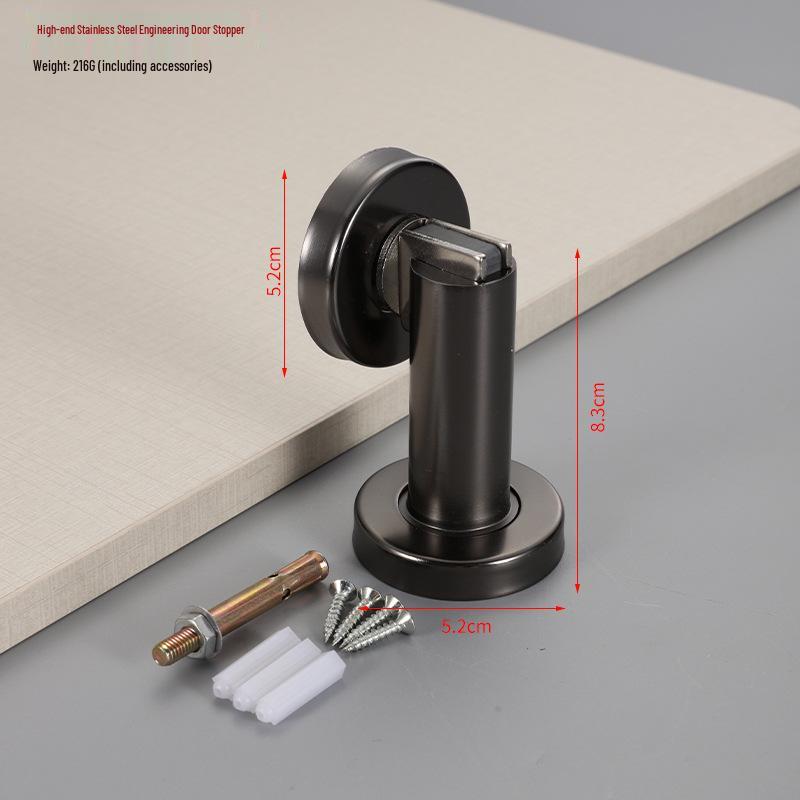 304 Stainless Steel Magnetic Door Stopper – Thickened Anti-Collision Design, High-Grade Black Wall Suction for Room