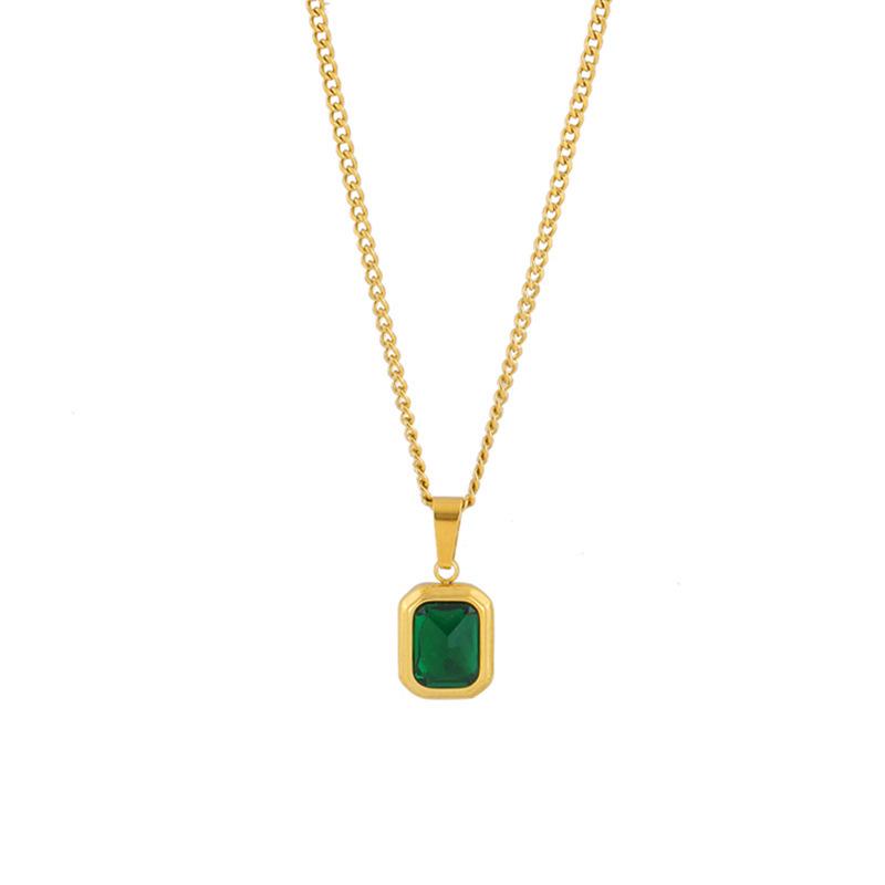 European & American Titanium Steel Necklace, Non-fading, Versatile, Fashionable Multi-color Square Pendant.