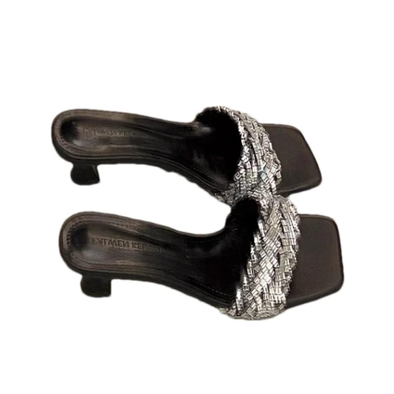 Fashion Women Slippers Fashion Luxury Sandals Dress Elegant Woman Heeled Shoes 2025 Summer Sexy Dress Slides Flip Flops Mujer Zapatos