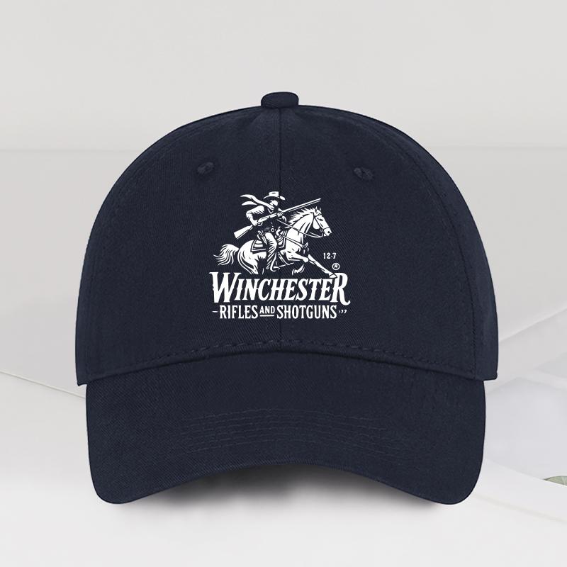 Winchester Cowboy Logo Print Soft-Top Baseball Cap Soft, Comfortable, Breathable, Adjustable Retro Western Style, Rugged Classic