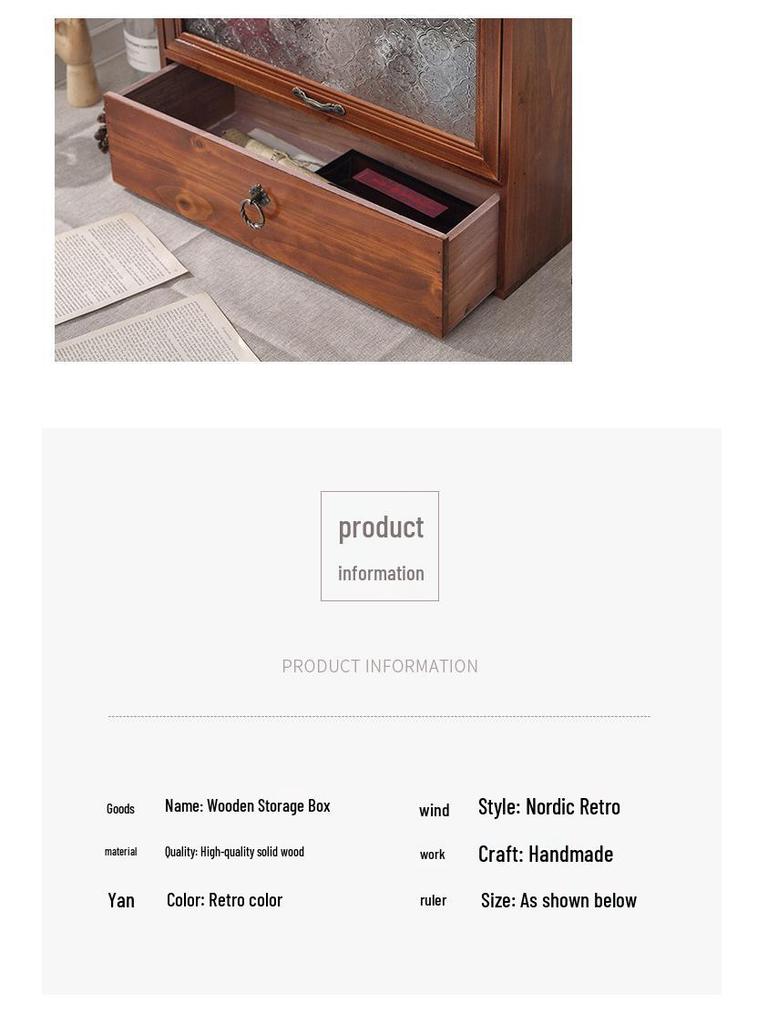 Retro Flip-Top Desktop Storage Box with Drawer and Cup Holder