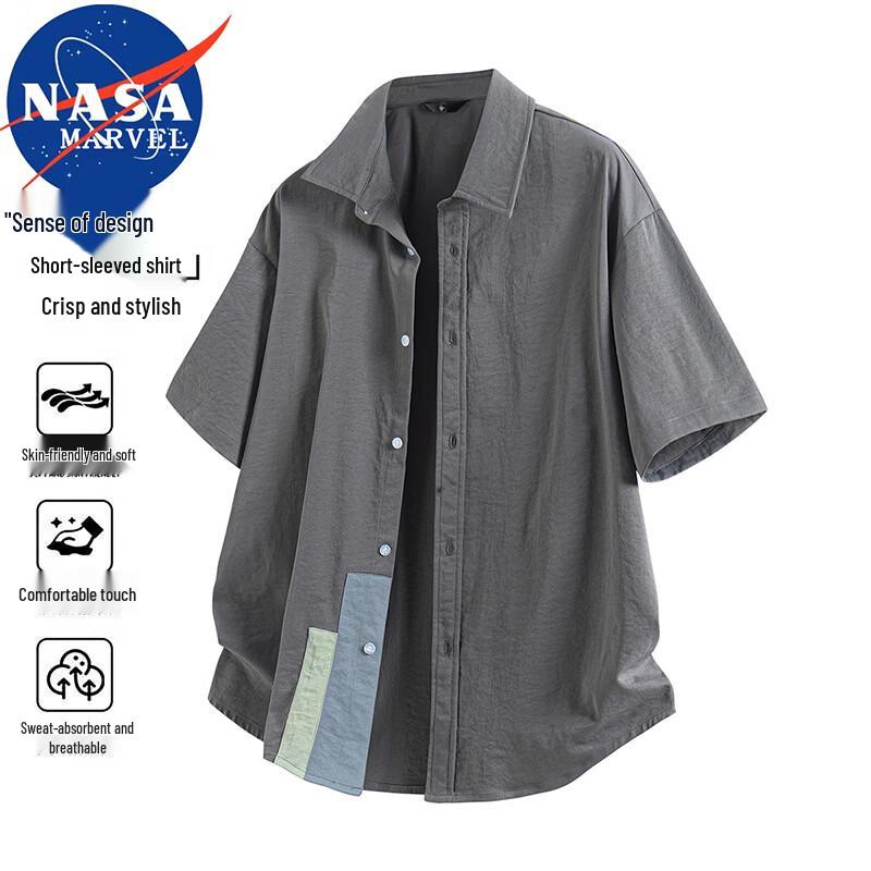 NASA MARVEL Men s Casual Colorblock Short Sleeve Lapel Shirt XL