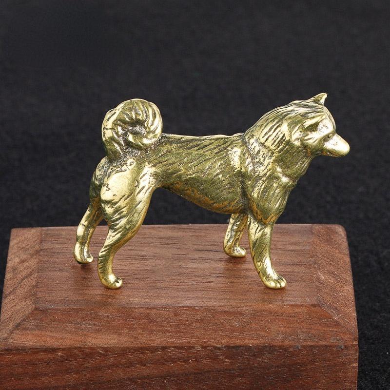 1Pc Retro Brass Tea Pet Animal Dog Statue Cute Puppy Miniature Figurine Home Office Desk Decor Gift