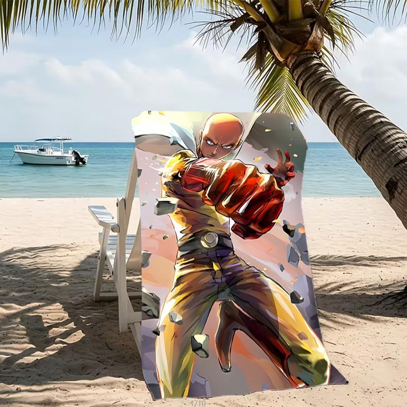 Beach Towel with One Punch Man Saitama Pattern - soft,absorbent,machine washable Lightweight&Modern,swimming,Travel Essentials