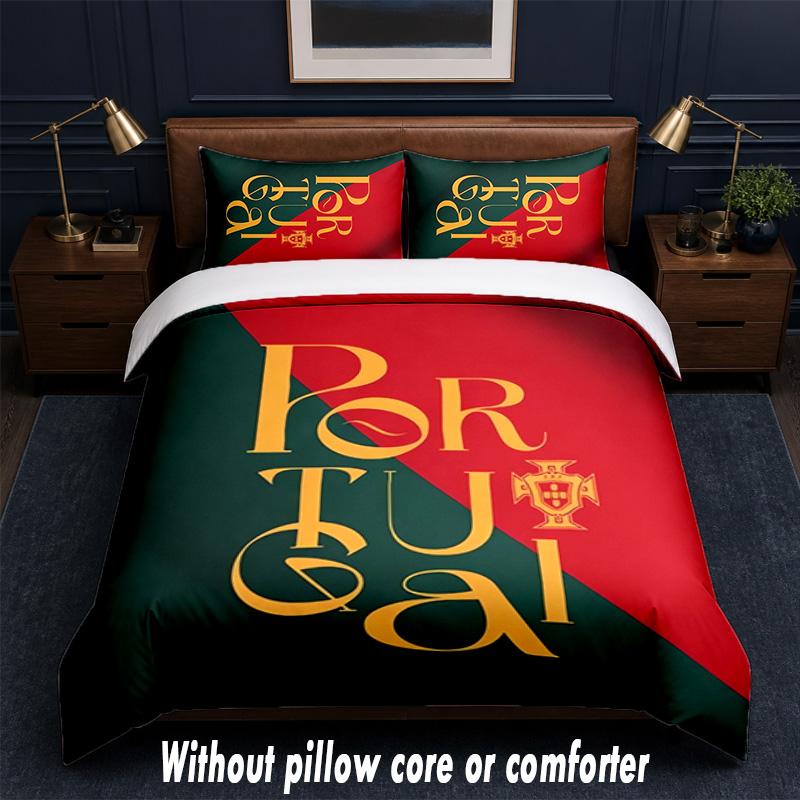 Portugal national football team Design Bed Bedding Set 1 Duvet Cover + 2 Pillowcases Soft Breathable Household Bed Linens
