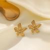 Trendy Golden Flower Stud Earrings Stainless Steel Metal Jewelry Simple Texture Floral Earrings Gifts for Women Waterproof