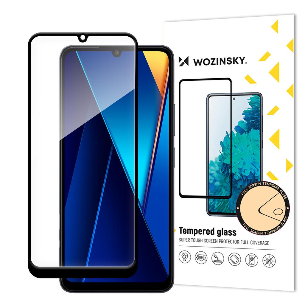 Wozinsky 9H Full Coverage Tempered Glass Screen Protector with Black Border for Xiaomi POCO C65 and Redmi 13C