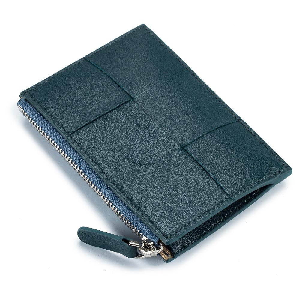 Neue Kartenetui Damen Visitenkartenetui Ultradünnes exquisites Reißverschluss Multifunktionales kariertes Wechselgeldfach Tragbarer Kartenhalter Weben