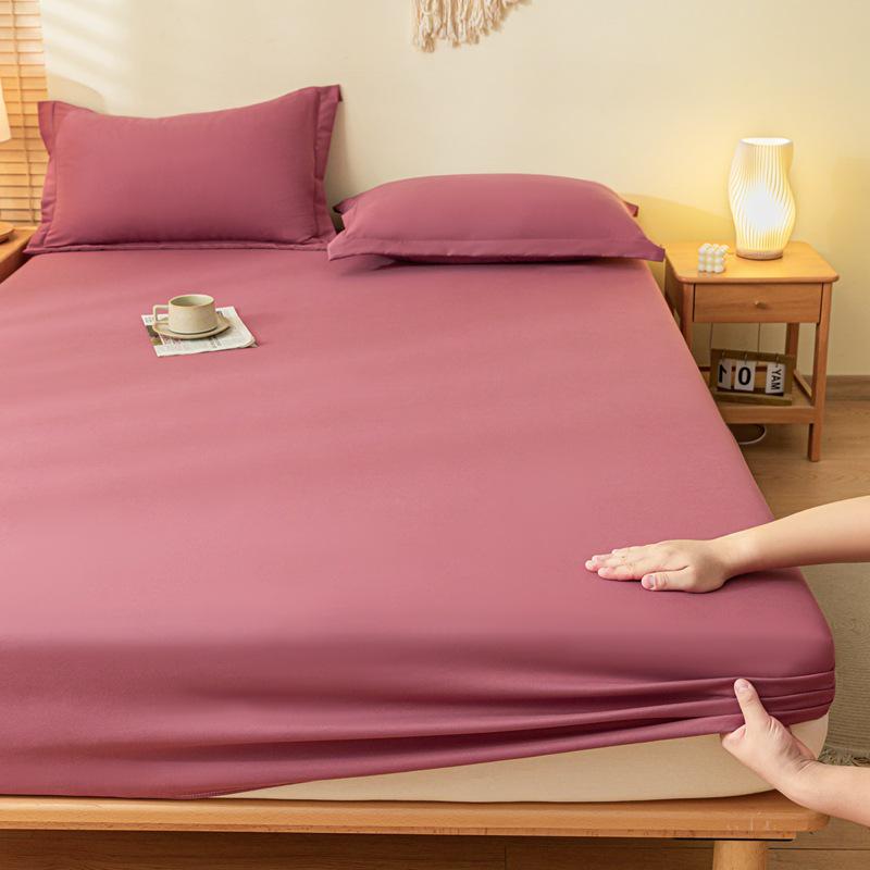 Solid Color Dustproof Fitted Sheet Set & Mattress Protector