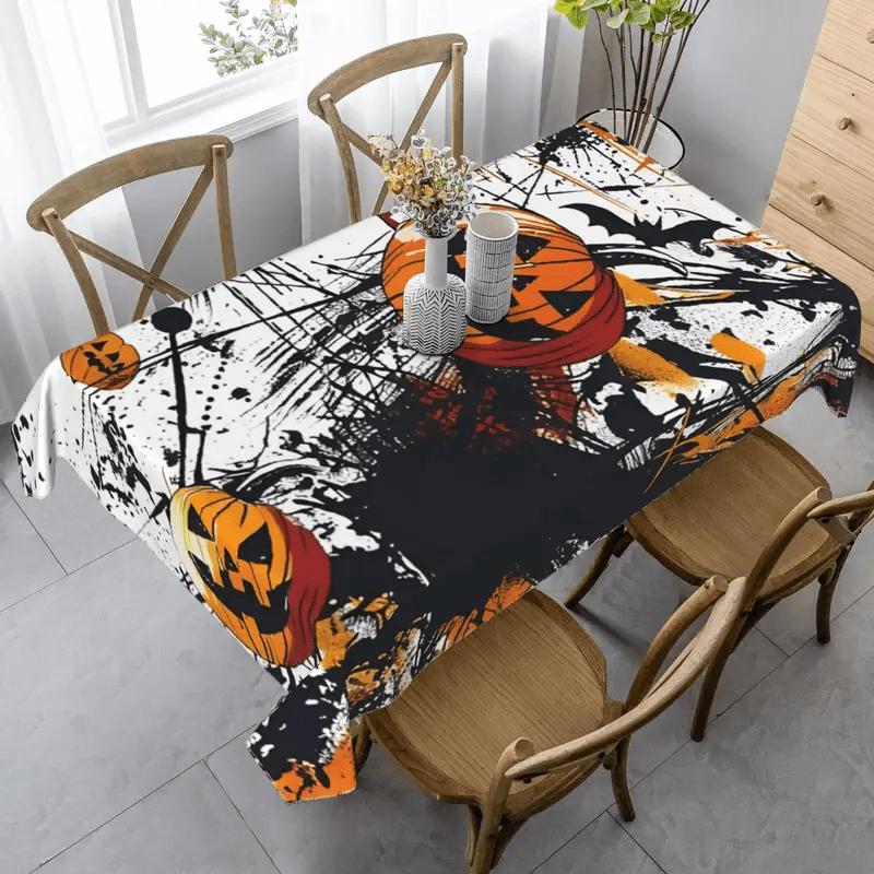 1pc Halloween Pumpkin and Bat Design Tablecloth, 152.4x218.44 cm, Rectangle, Polyester, Easy to Clean, Perfect for Home and Party Decor, Halloween Dec