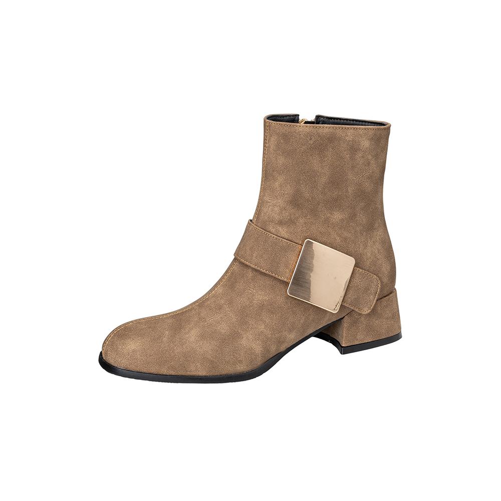 Schwarz Braun Damen Stiefeletten Runde Zehenpartie Mittelhoher Blockabsatz Kleine Große Größe 32 48
