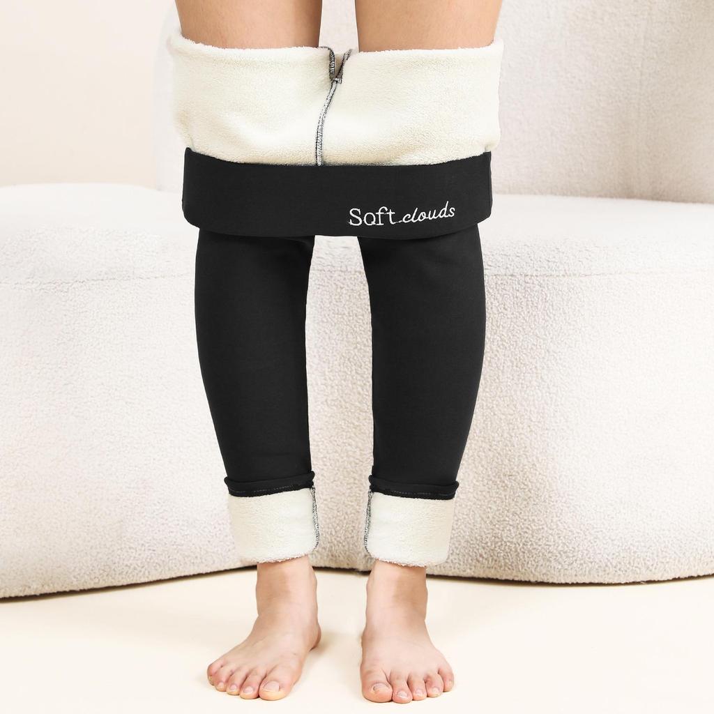 High-Waisted Fleece-Lined Lambswool Leggings for Women - Thick, Elastic, Skinny Cotton Pants for Outdoor Wear