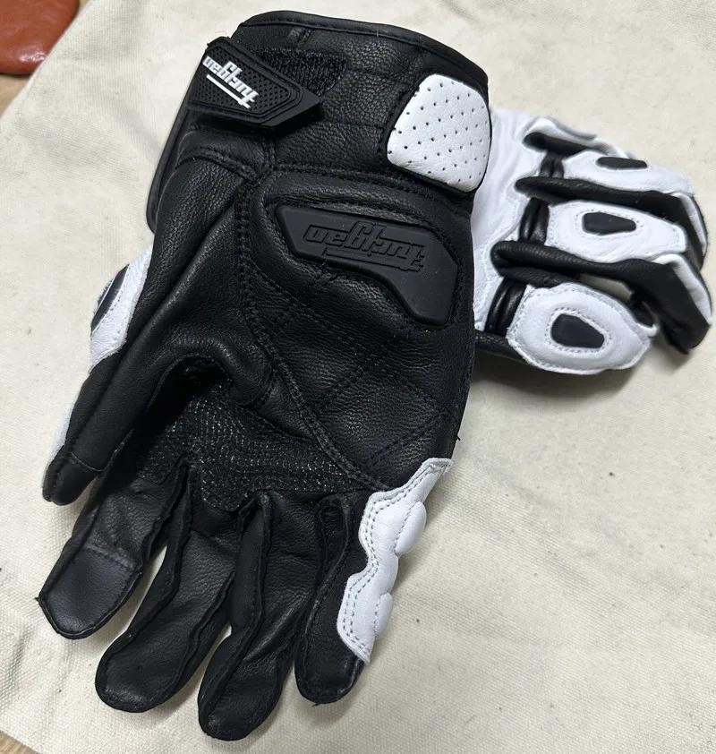 Men's Black Racing Motorcycle Gloves Genuine Leather White Road Riding Touch Screen Summer Winter Motorbike Team Gloves
