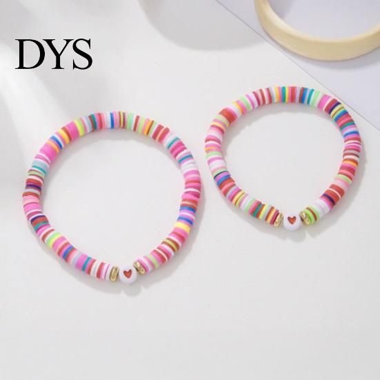 Adjustable Kids Bracelet Sister Friendship Beaded Bohemian Colorful Polymer Clay Beads Big Sis Gift for Women Friends Girls Daily Wear