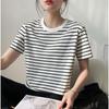 Women's Stripe Print Short Sleeve T Shirts Loose Fit Casual Crew Neck Tees Tops