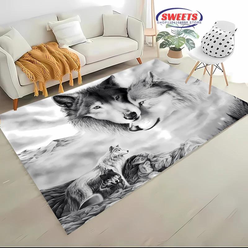 Wolf Art Non-Slip Soft Area Rug for Living Room Bedroom Sofa Doormat Home Office Decor Durable Floor Mat Gift