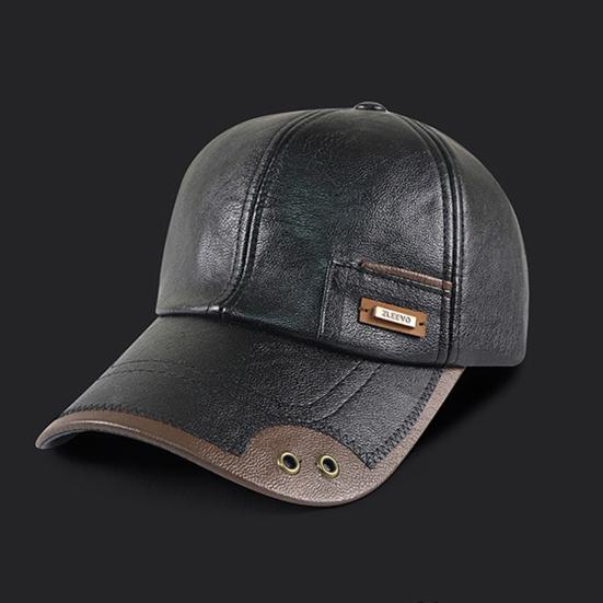 Herbst Winter Baseballkappe Kunstleder Atmungsaktiv Metallösen Color-Blocking Design Vielseitiger Lässiger Stil Baseballkappe