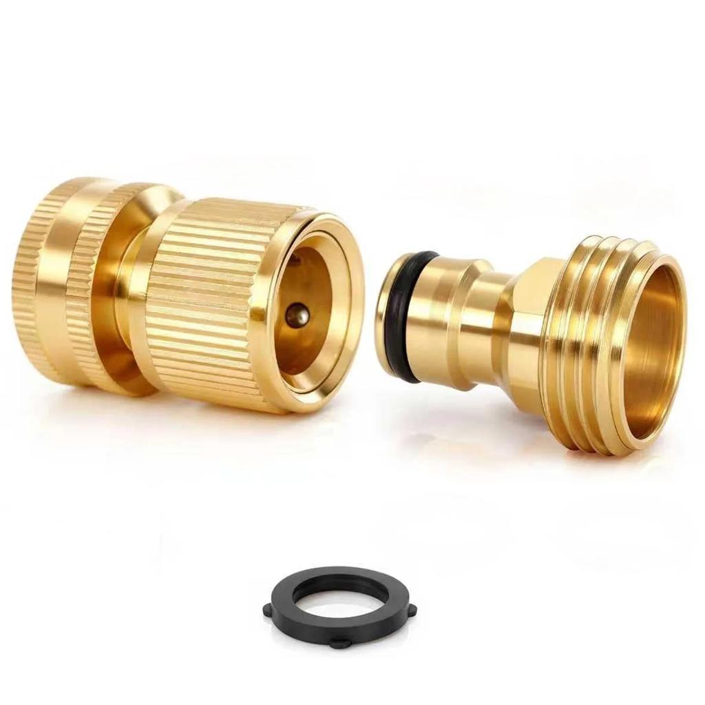 Garden Hose Quick Connector, Solid Brass 3/4 Inch GHT Thread Garden Quick Connect Kit
