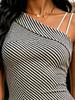Summer Women's One Shoulder Midi Dress Diagonal Stripe Print Black White Bodycon Sundress