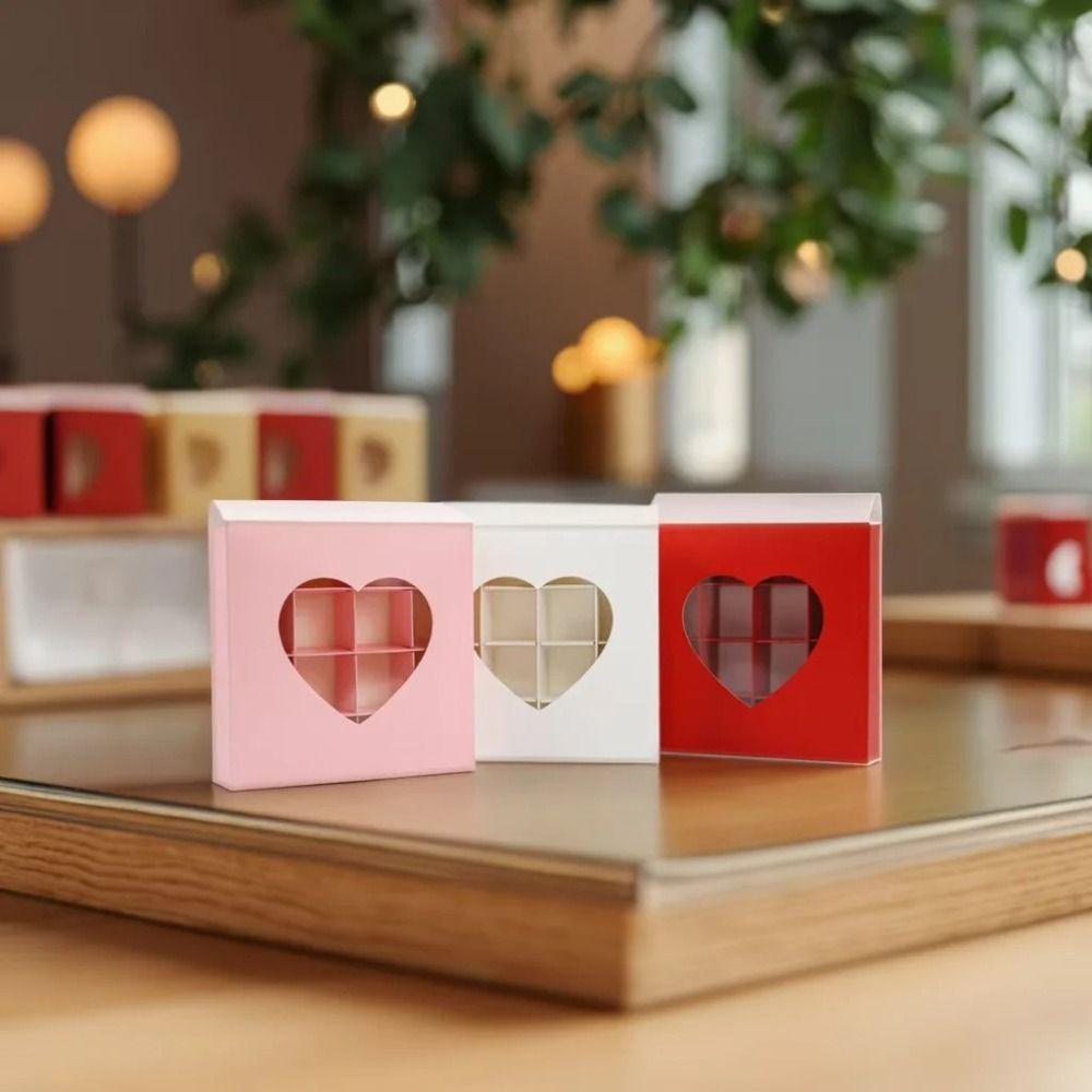 4PCS Red Pink White Heart Shaped Boxes 16 Grids DIY Handmade Gift Box Heart Gift Box Large Capacity with Window