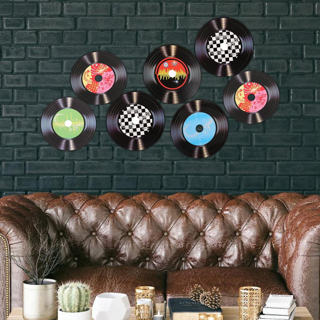 12Pcs Retro Vinyl Record Decoration Wall Stickers Paper Records Home Decor Music Naments Fake Discs Art Black White Colorful
