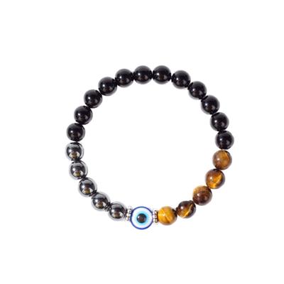 Festive Gifts Black Onyx Hematite Tiger Eye Evil Eye Beaded Bracelet Protection Fashion Jewelry For Men Women Daily Wear Gift