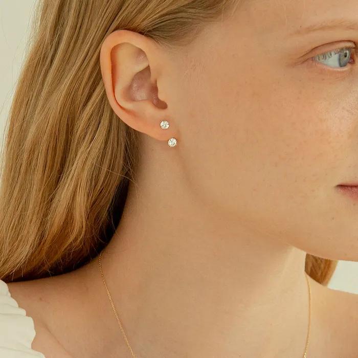 14k Double Cubic Two-way Earrings (14k Gold) L19