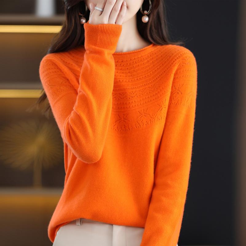 One-line Ready-to-wear Rolled Round Neck Hollow Cardigan for Women In Autumn and Winter Loose and Versatile Cashmere Knitted Base Shirt Top