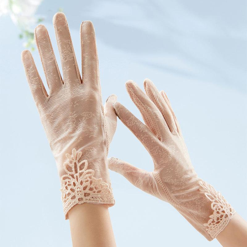 1 Pair of Lace Sunshade Gloves for Women, Summer Thin, Suitable for Driving, Cycling, Touch Screen, And Non-Slip, Short Style.