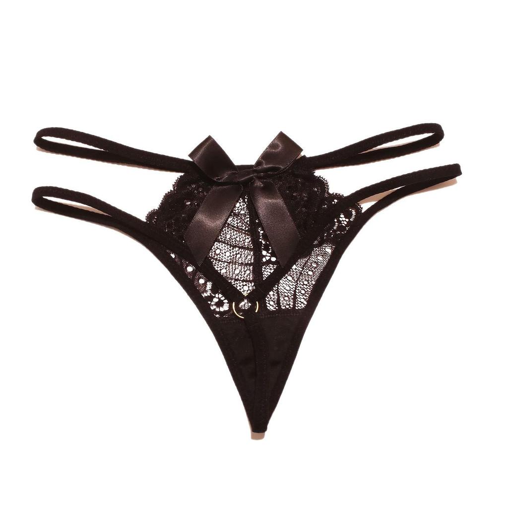 Lace-Trimmed Seamless Women's T-Back Panties with Bow