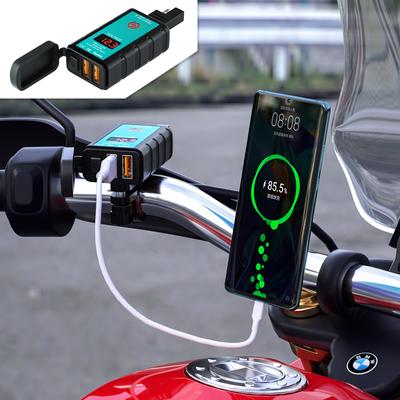3.4A Motorcycle Fast Charging Dual USB Port Charger SAE To USB Type-C Voltmeter ON/Off Switch Waterproof Quick Disconnect Plug