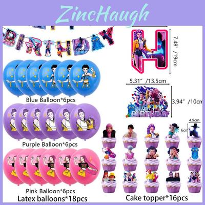 Kpop Dämonenjäger Geburtstagsfeier Banner Dekorationsset mit Ballons und Hintergrund für Anime-Fans