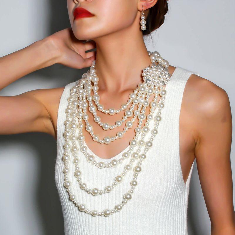 Fashion Style Fashion Exaggerated Handmade Imitation Pearl Rhinestone Flower Multi-Layer Necklace Bride Photo Studio Wedding Photography Accessories
