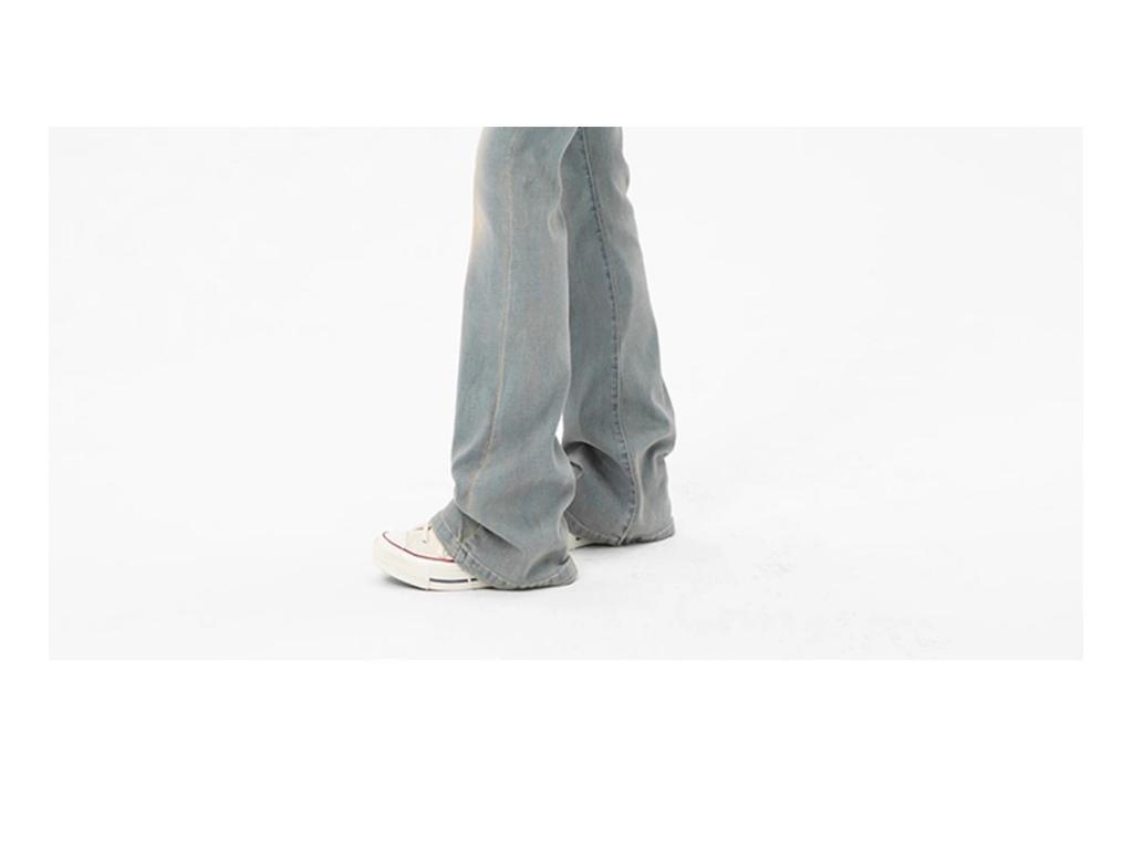 Mist Blue Women's 2024 Slim-Fit Micro-Flared Jeans – Retro Petite for Spring & Autumn