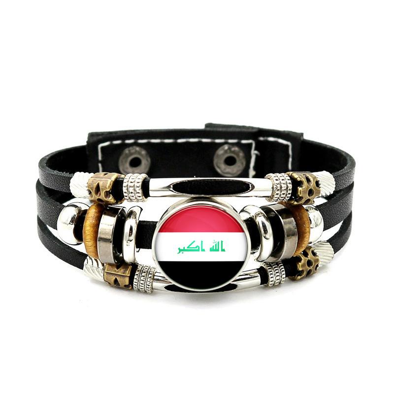 Factory National Country Flag Design Bracelet Crystal Bead Snap Button Sports National Team Jewelry Gift Leather Wrap Bracelet