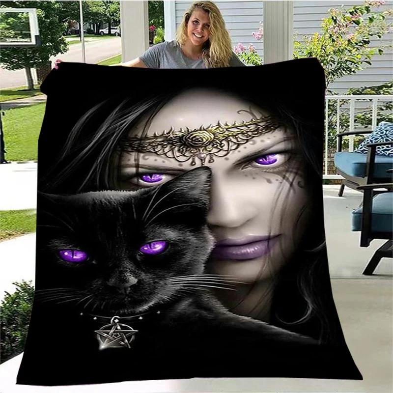 Gato misterioso, gato satanás cobertor fofo quente macio pelúcia sofá capa cobertor quadrado cobertor de viagem (Padrão personalizável)