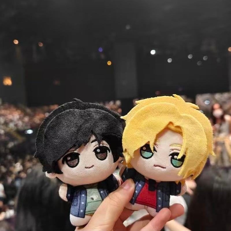 Banana Fish Ash Eiji 10cm Baumwoll-Plüschpuppe Druck Niedlich Q-Version Anime-Figur Selbstgemachter Schlüsselanhänger Geschenk für Fans
