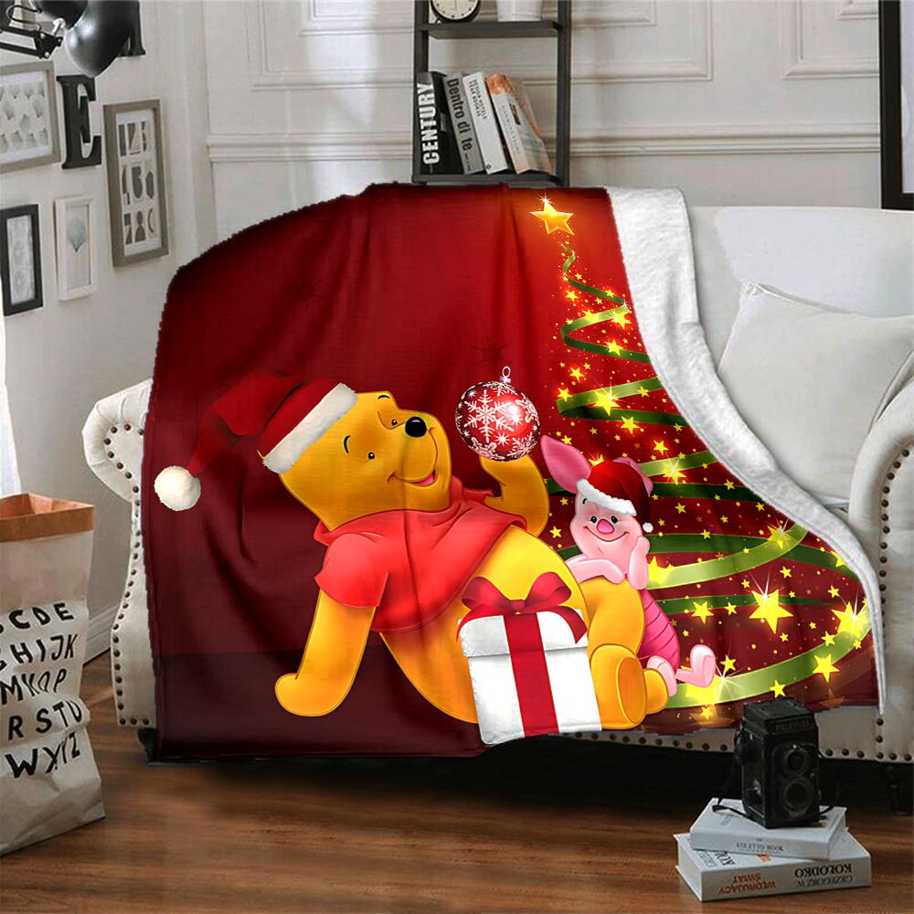 Christmas Winnie Pooh Blanket Soft Throw Blanket For Home Bedroom Bed Sofa Travel Office Solid Christmas Blanket