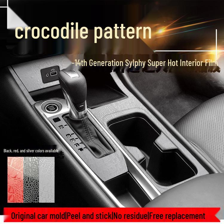 Krokodilmuster Schwarze Folie für 14. Gen Sylphy Innenraum Konsole Gangschaltung Dekoration (20-22)