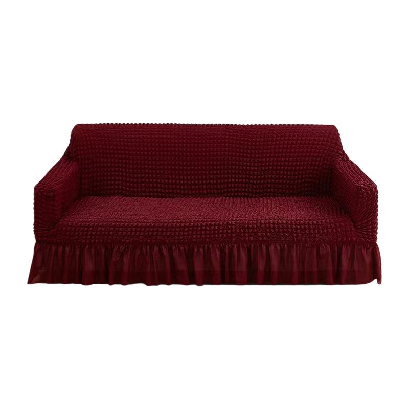European Style Floral Elastic Sofa Cover - Two-Color Bubble Gauze, Full Dustproof Stretch Skirt Design