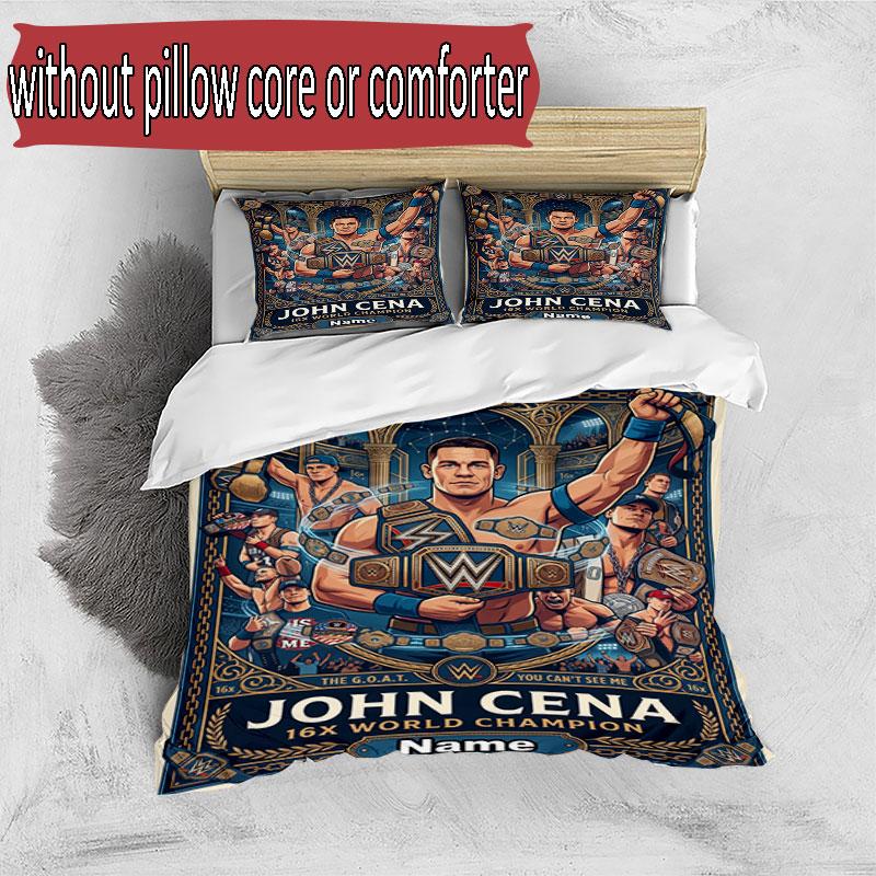 3-teiliges Bettbezug-Set (1 * Bettbezug + 2 * Kissenbezug, ohne Kern), Maßgeschneidertes Bettwäscheset mit John Cena Muster, Geschenk für Schlafzimmerdeko
