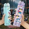 1PC Blue Little Character Print 750ml Color Plastic Sports Water Bottle Leakproof Flip Straw Lid Suitable for Sports Office Home Use